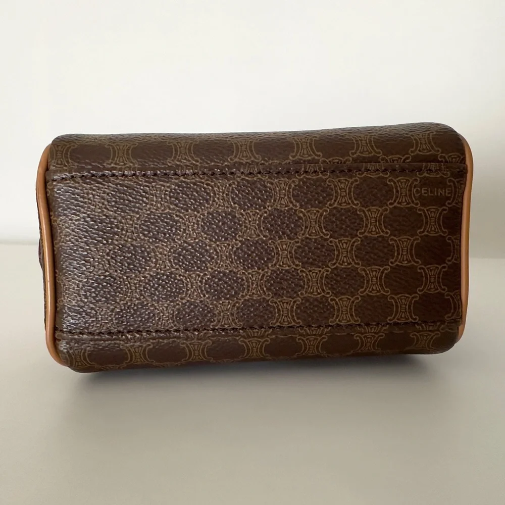 ✨CELINE Vintage Macadam Triomphe Canvas Leather Micro Mini Boston Handbag Brown - Picture 6 of 17